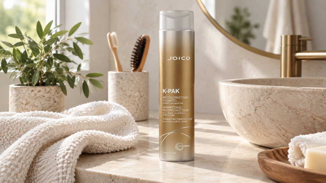 Joico K-PAK Reconstructing Shampoo 300 ml na fotografii k článku Profesionální vlasová kosmetika: Joico, K18 a Fudge.