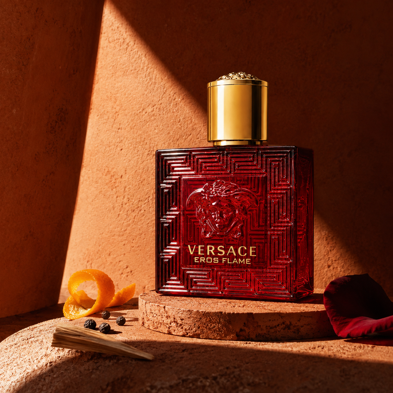 Versace Eros Flame na terakotě s mandarinkovou kůrou, pepřem a santalovým dřevem – MrRizz