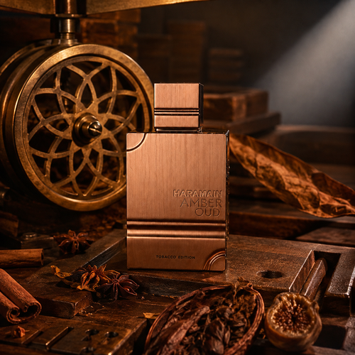 Al Haramain Amber Oud Tobacco Edition na tmavém dřevě s tabákovými listy, skořicí a badyánem – MrRizz