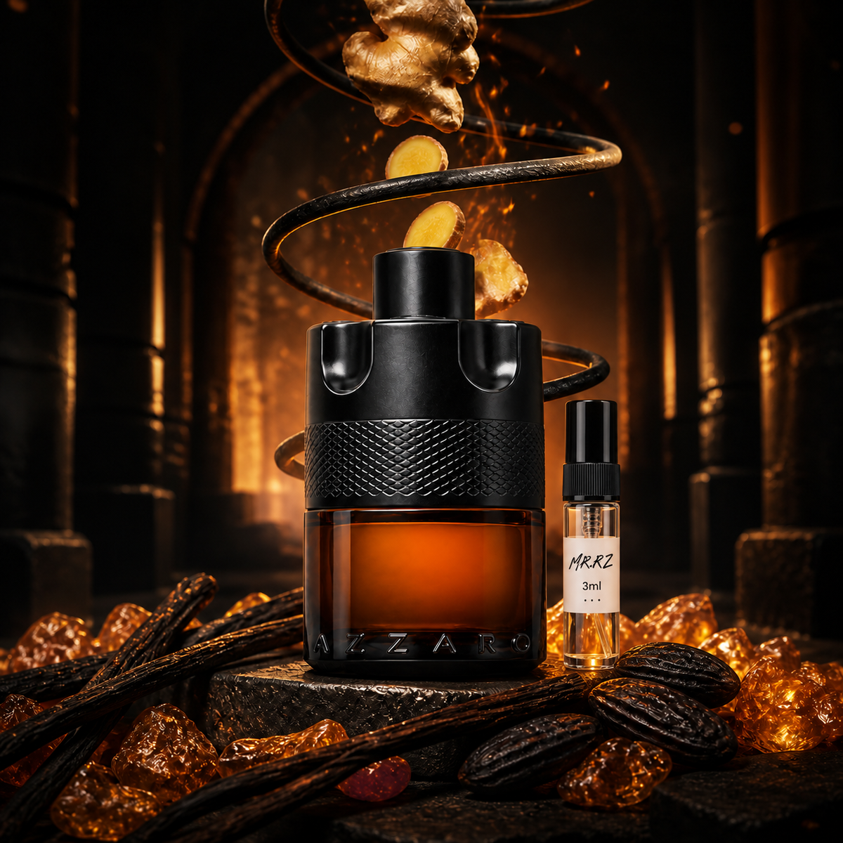 Azzaro The Most Wanted Parfum – původní zátiší doplněné 3ml vzorkem MrRizz
