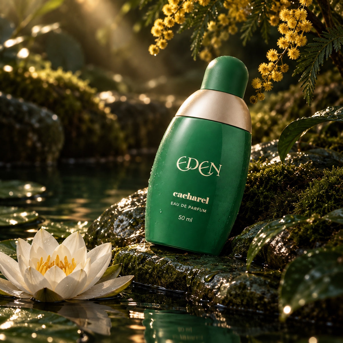 Cacharel Eden 50 ml, zelené zátiší s leknínem a mimózou – MrRizz