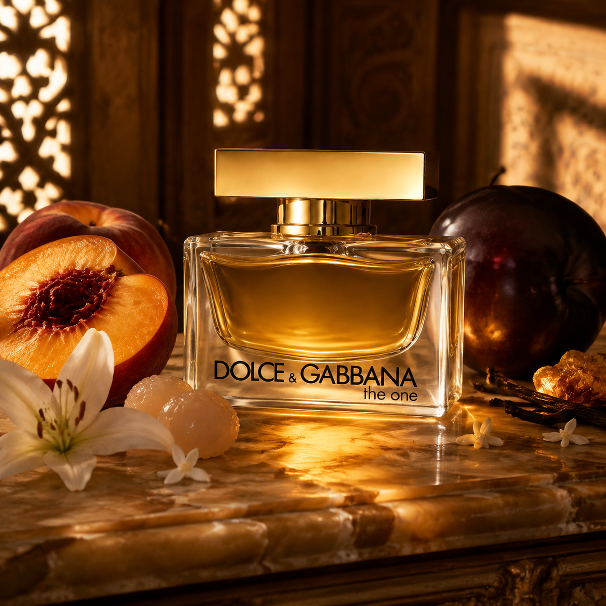 Dolce & Gabbana The One EDP – zlaté palácové zátiší s broskví, liči a vanilkou – MrRizz