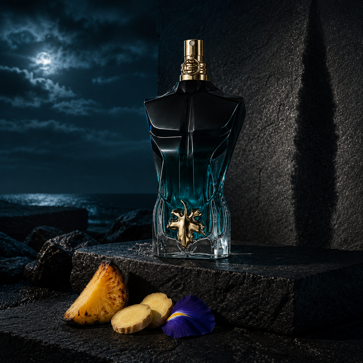 Jean Paul Gaultier Le Beau Le Parfum – temné pobřežní zátiší s ananasem a zázvorem – MrRizz