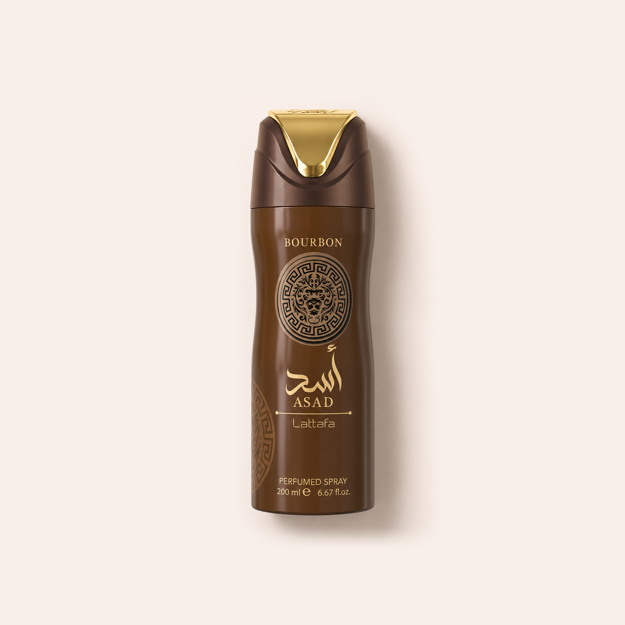 Deodorant Lattafa Asad Bourbon 200 ml na béžovém pozadí – MrRizz