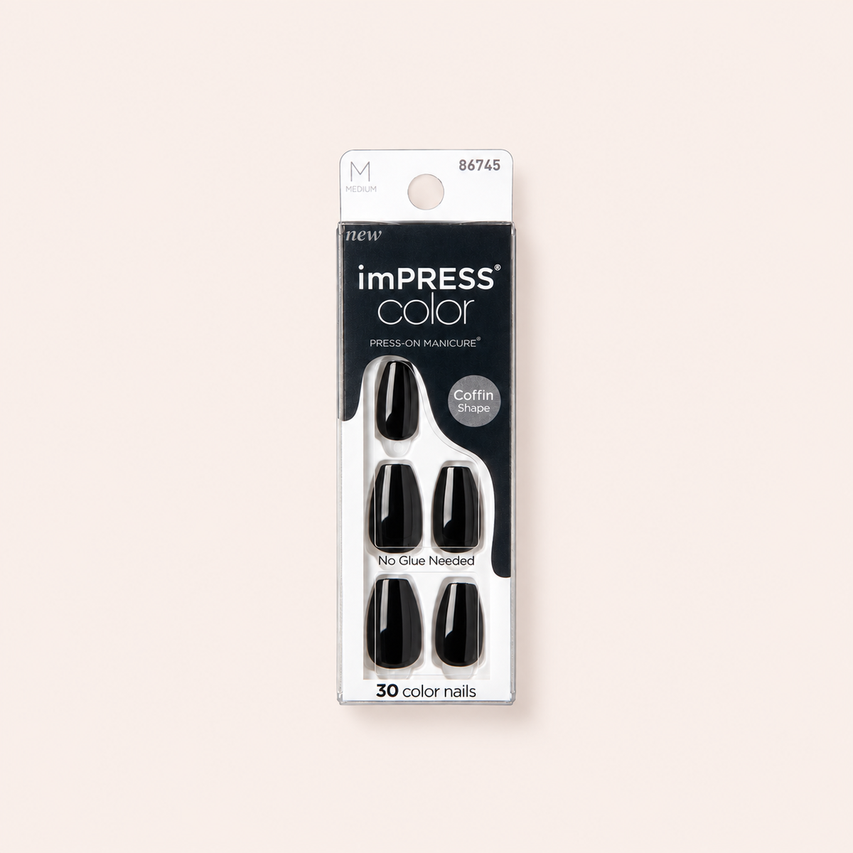 KISS imPRESS Color All Black Coffin Shape 30 nails – titulní produktová fotografie – MrRizz