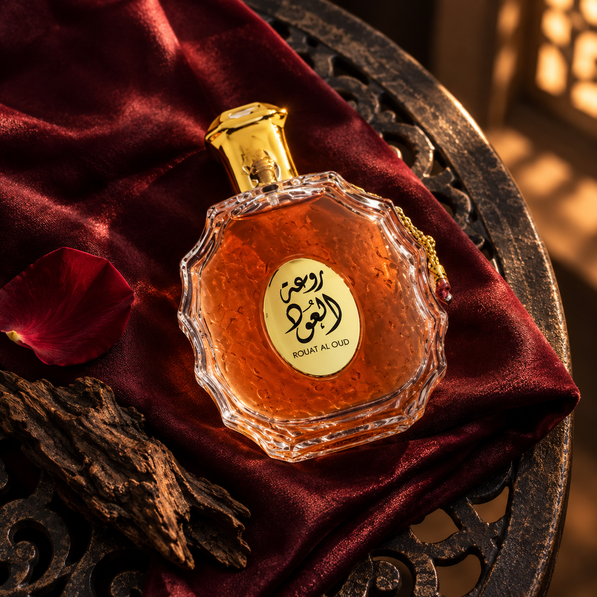 Lattafa Rouat Al Oud EDP 100 ml – produkt v prostředí