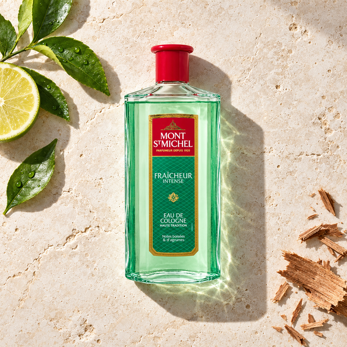 Mont St Michel Fraîcheur Intense 500 ml – parfém v prostředí, pohled shora s bočním stínem