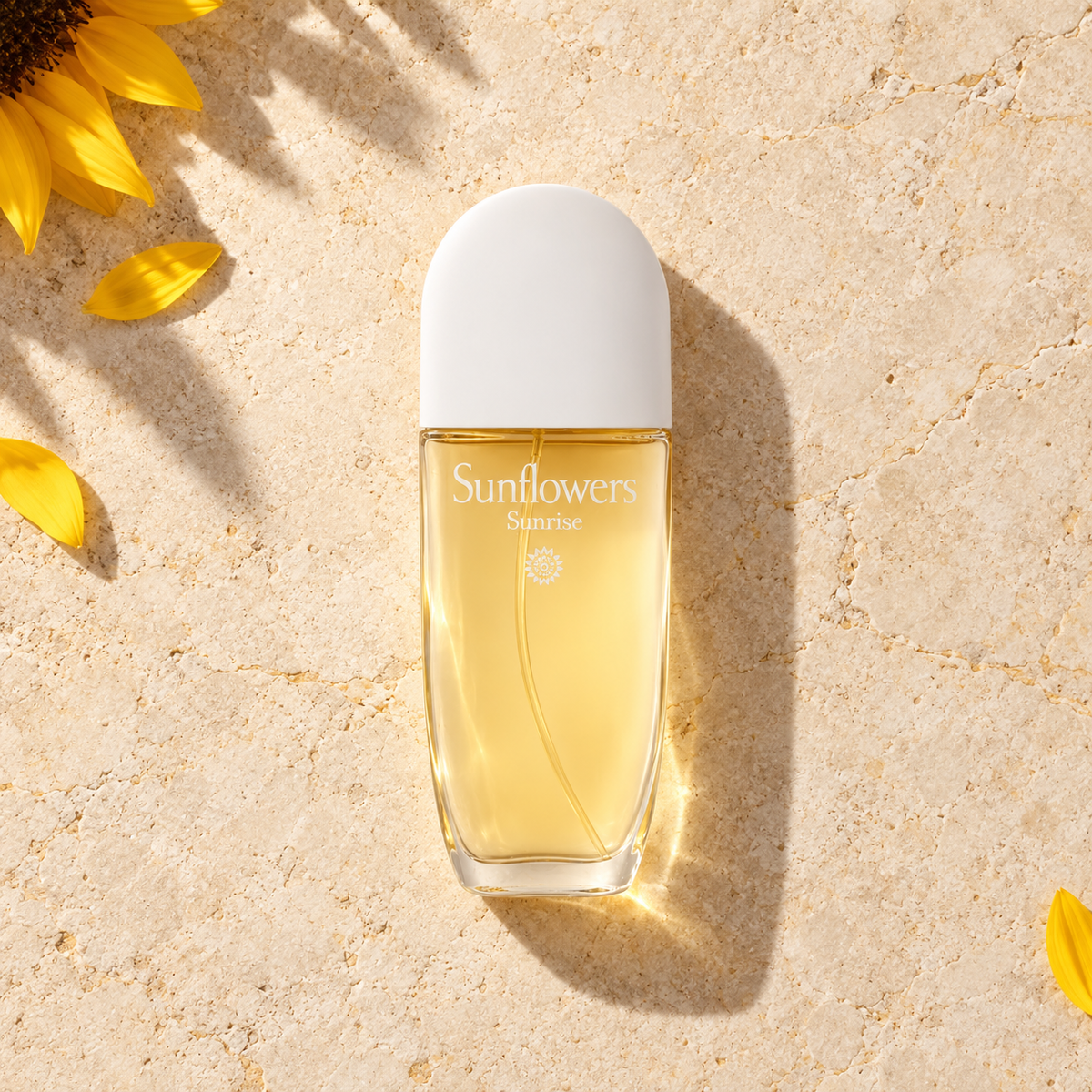 Elizabeth Arden Sunflowers Sunrise EDT 100 ml – parfém v prostředí, pohled shora s bočním stínem