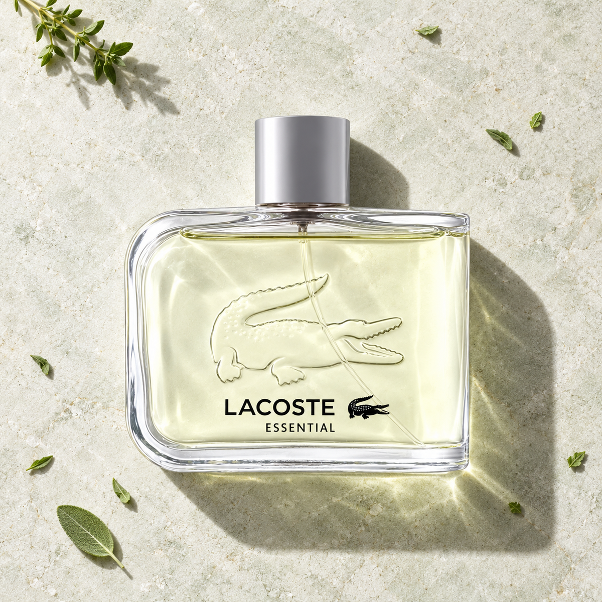 Lacoste Essential EDT 125 ml – parfém v prostředí, pohled shora s bočním stínem