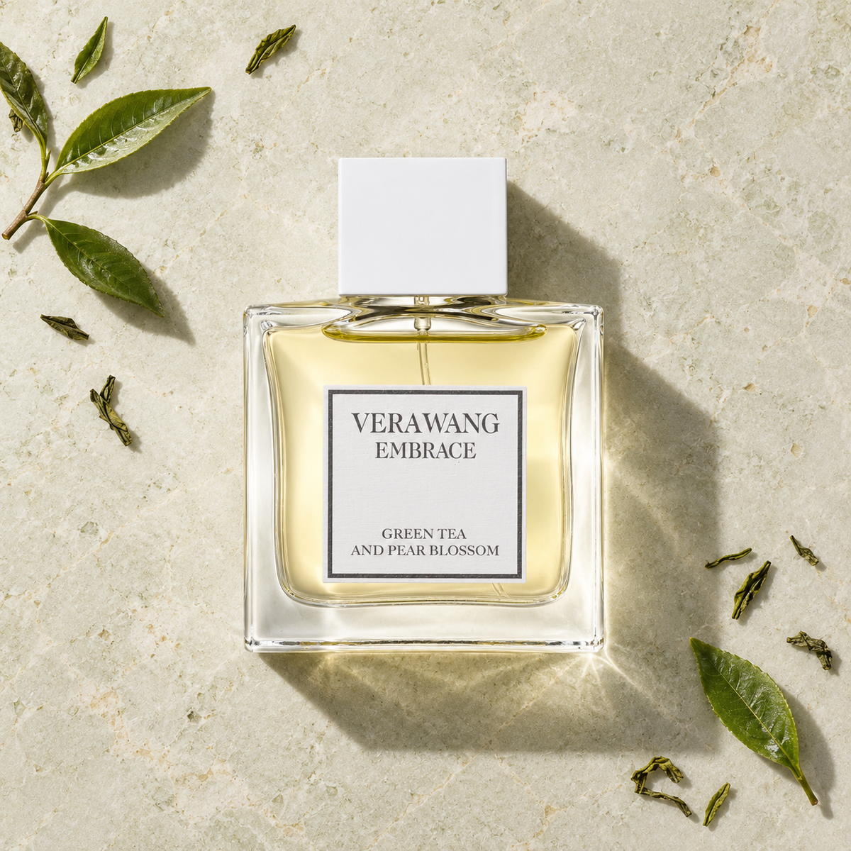 Vera Wang Embrace Green Tea And Pear Blossom EDT 30 ml – parfém v prostředí, pohled shora s bočním stínem
