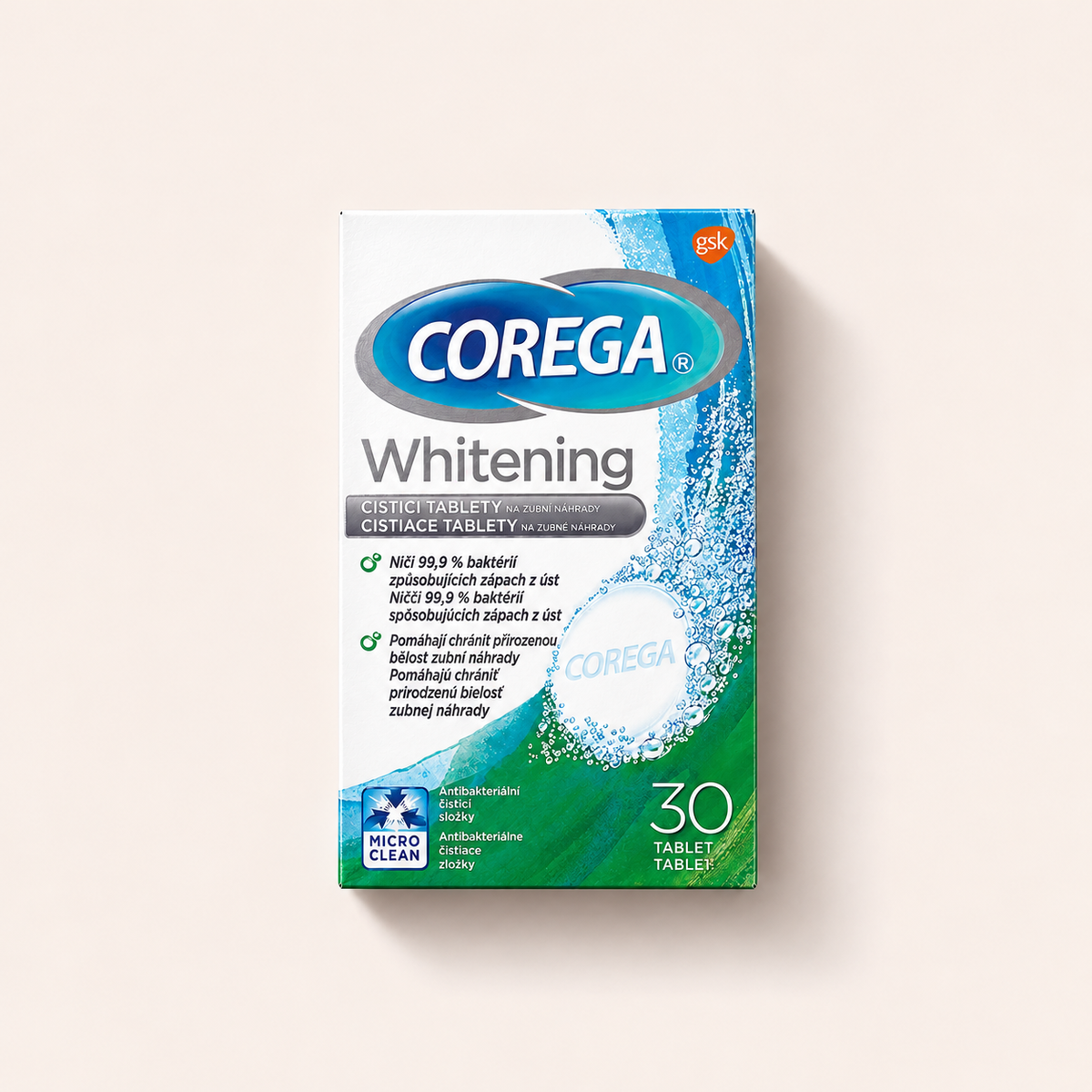 Corega Tabs Whitening – balení 30 čisticích tablet – MrRizz