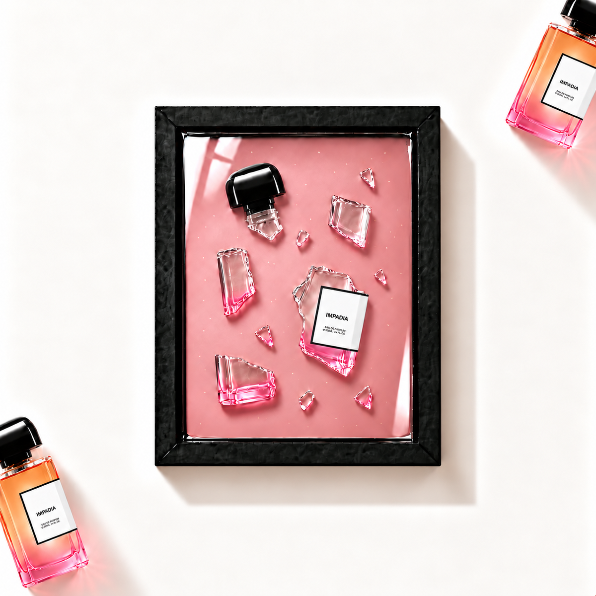 Parfémový obraz Impadia BDK Parfums v černém rámu – profesionální ilustrační fotografie