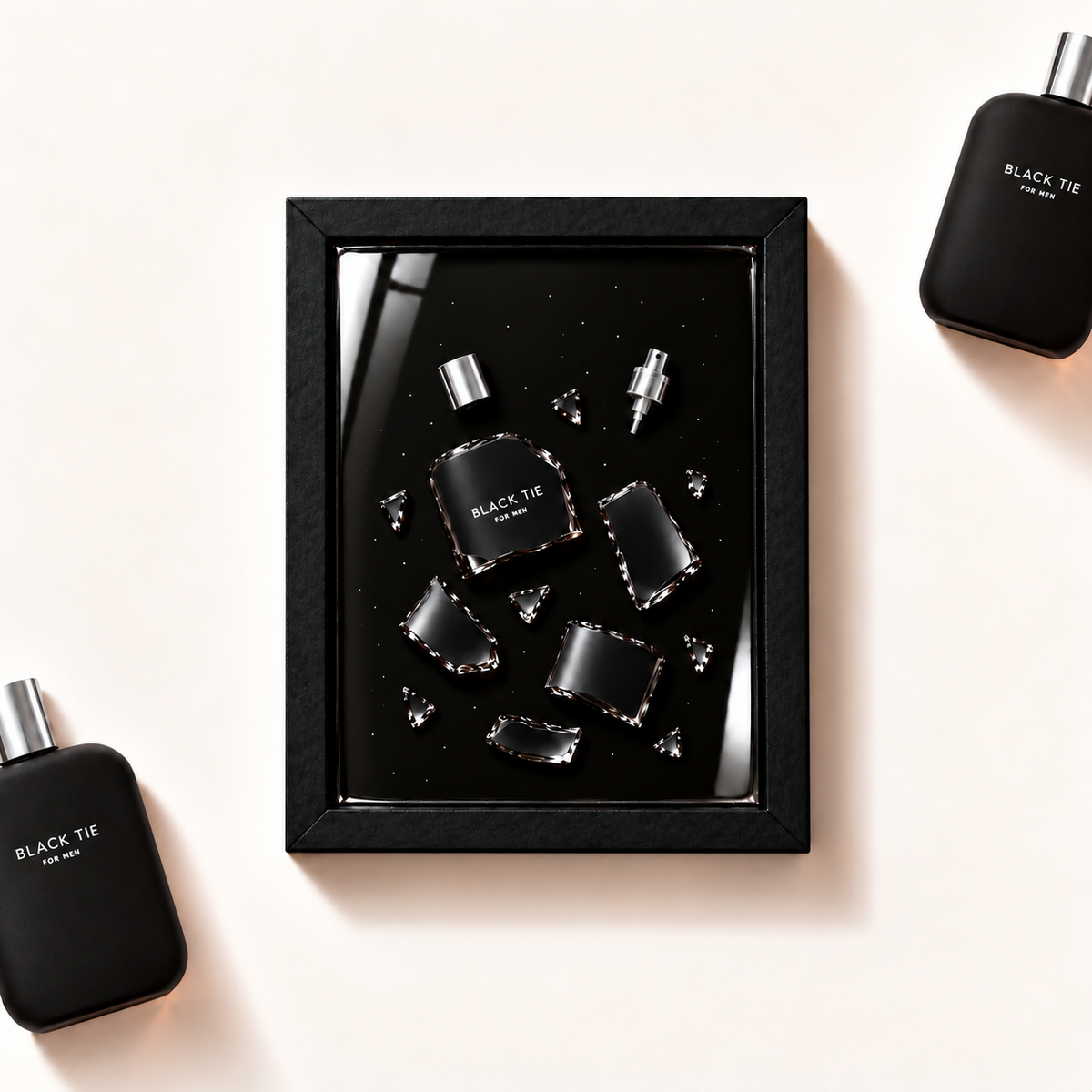 Parfemovy obraz Fragrance One Black Tie v cernem ramu - ilustracni fotografie
