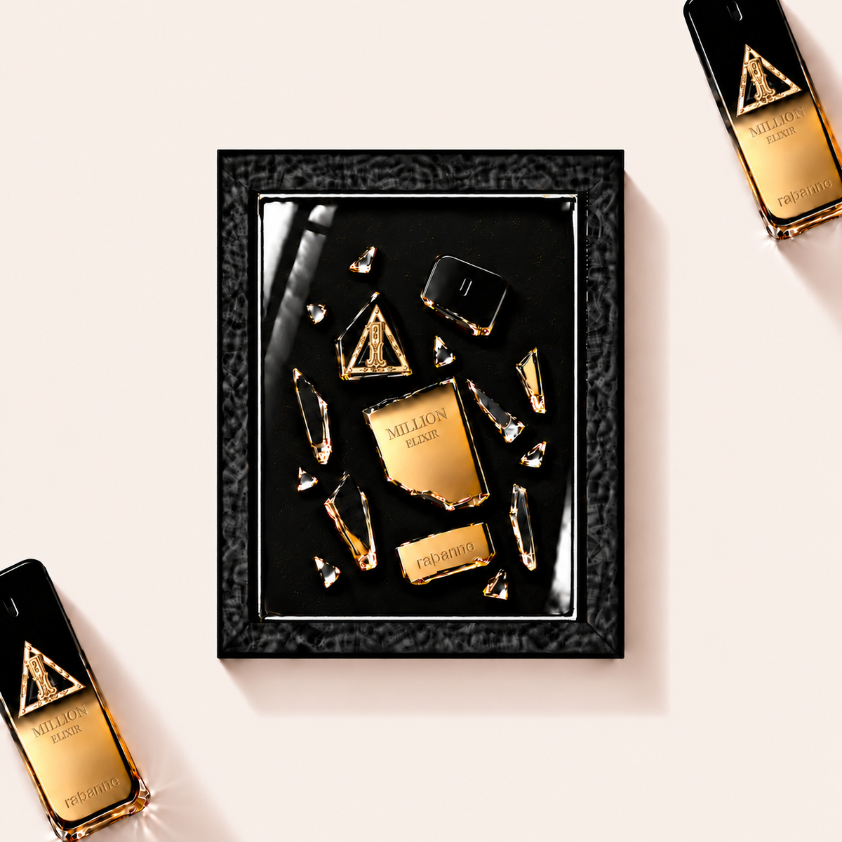 Parfemovy obraz Paco Rabanne 1 Million Night Elixir v cernem ramu - ilustracni fotografie