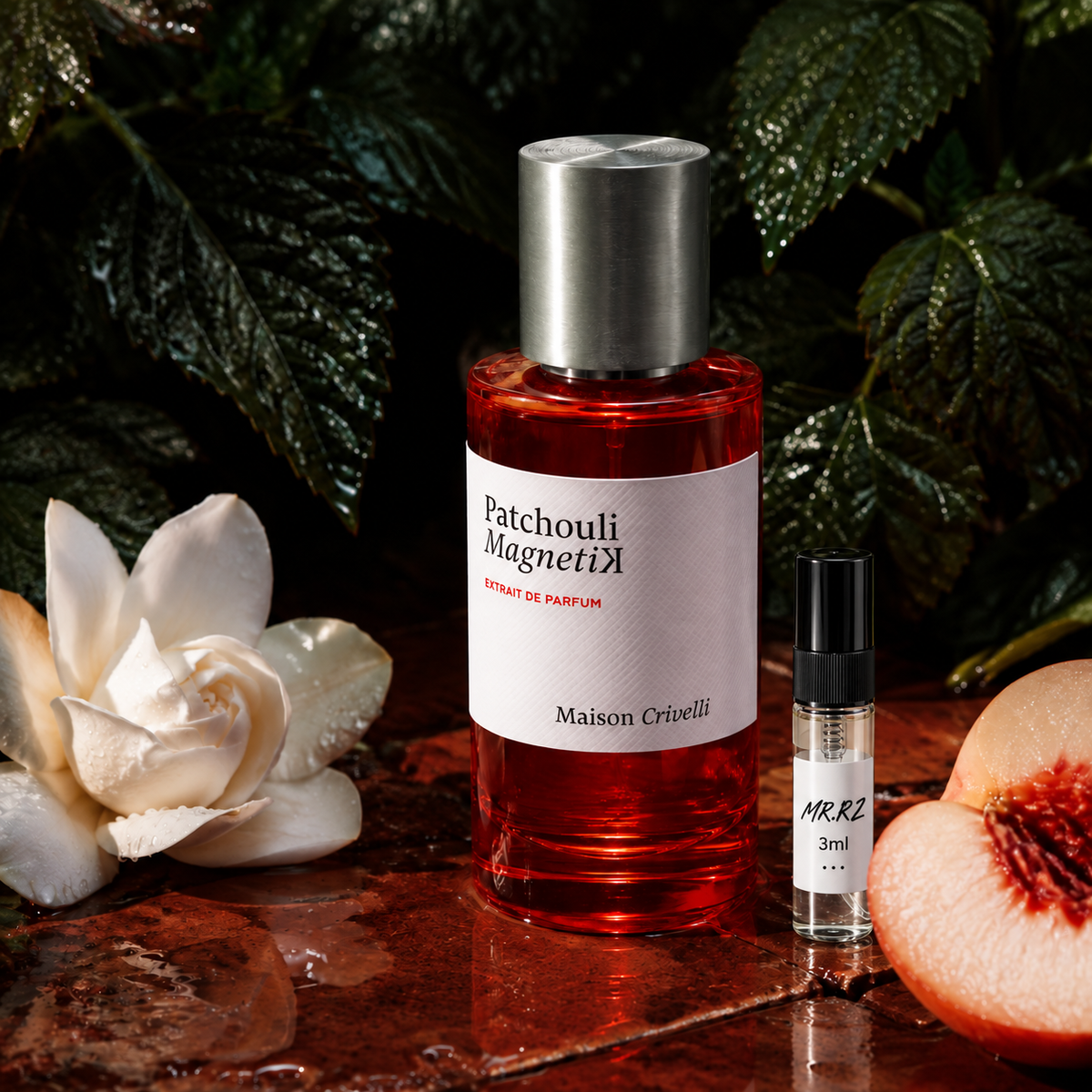 Maison Crivelli Patchouli Magnetik – původní prostředí s lahvičkou vzorku MrRizz