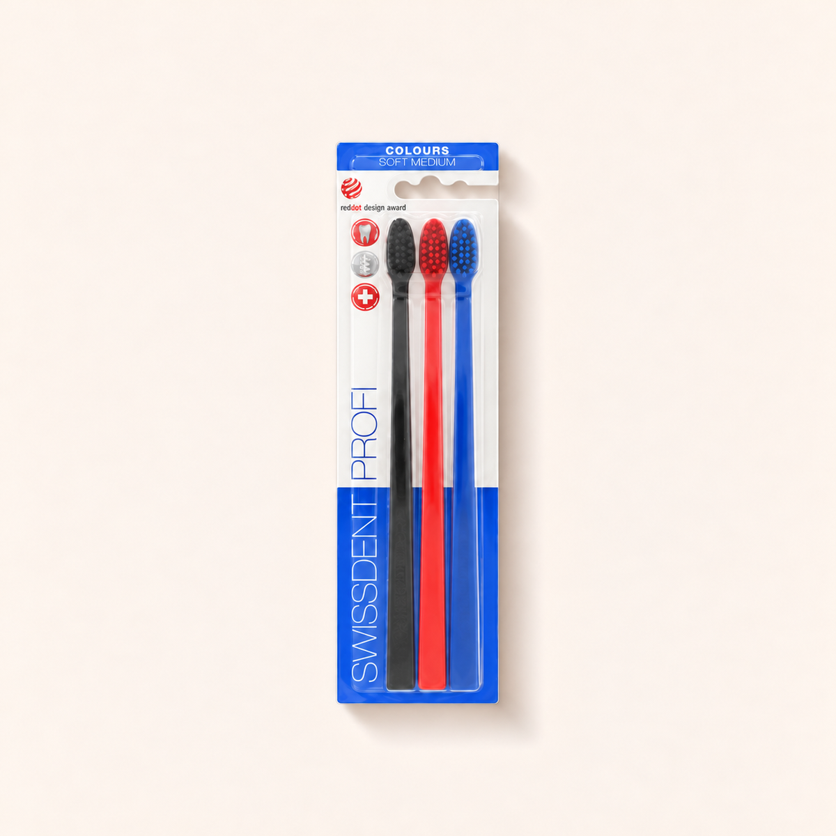 Zubní kartáčky Swissdent Profi Colours Trio Soft Medium, balení tří kusů – MrRizz