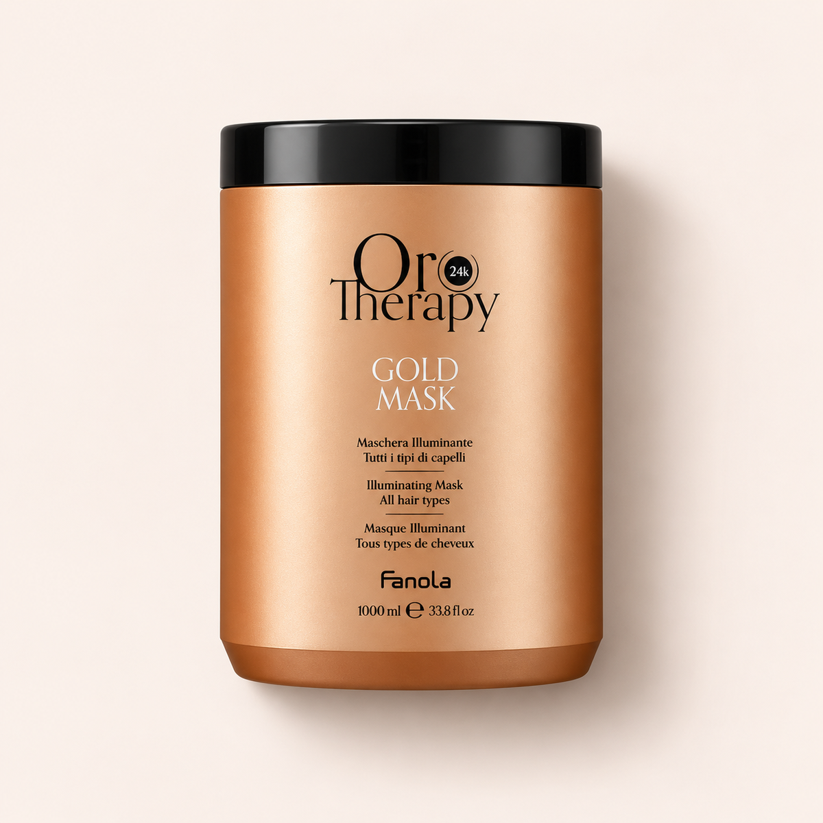 Maska na vlasy Fanola Oro Therapy 24K Gold Mask 1000 ml na béžovém pozadí – MrRizz