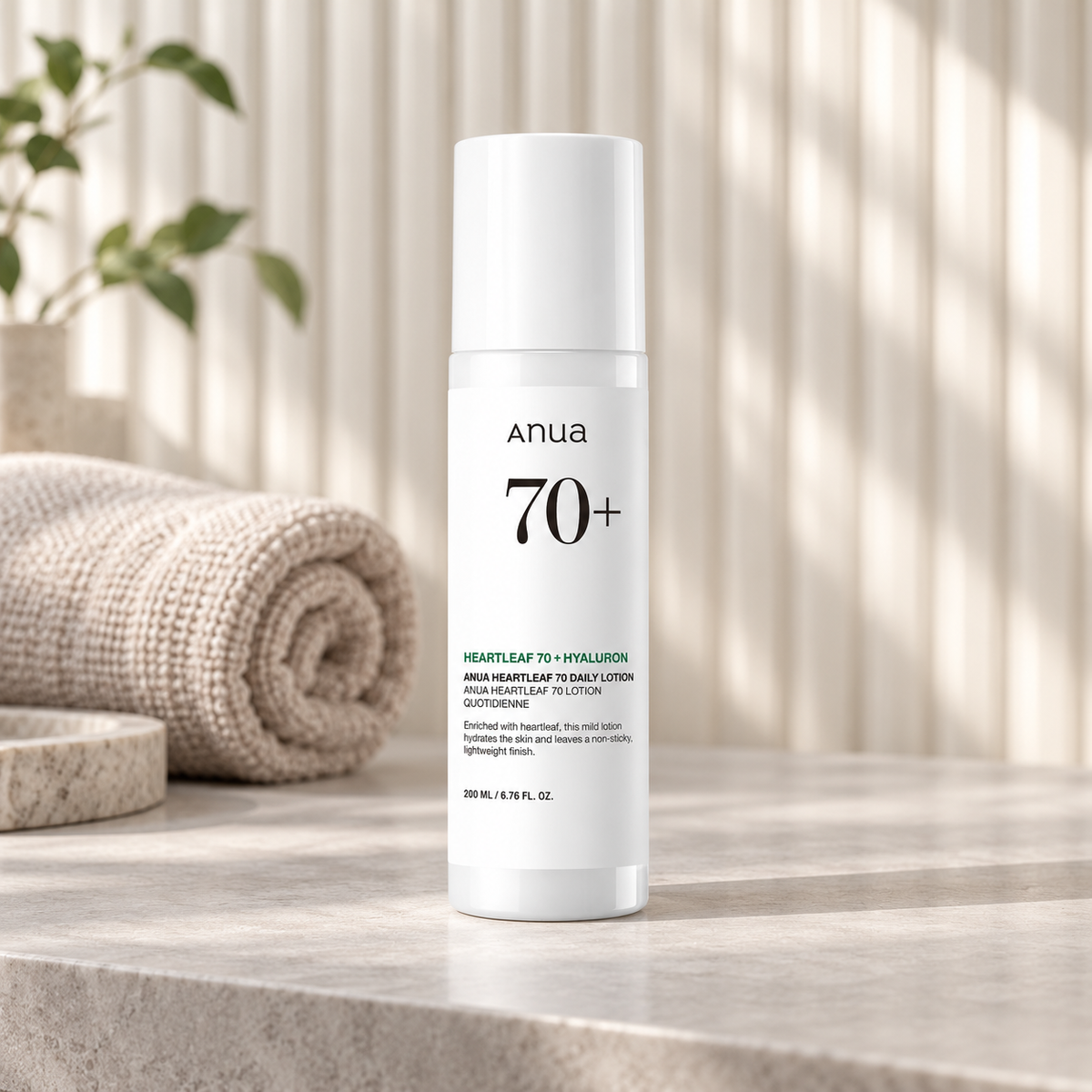 Anua Heartleaf 70 + Hyaluron Daily Lotion 200 ml v prostředí každodenní péče – MrRizz