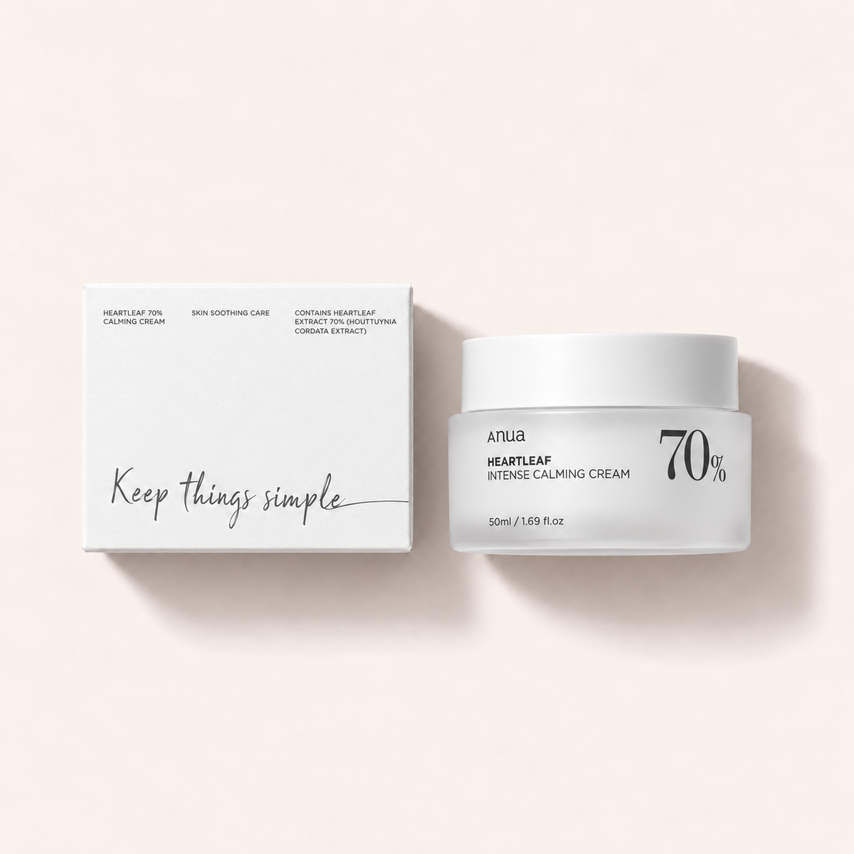 Anua Heartleaf 70% Intense Calming Cream 50 ml s krabičkou, pohled shora – MrRizz