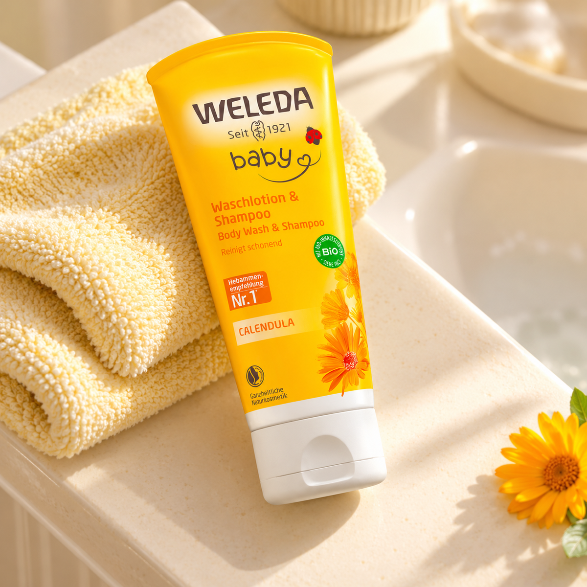Weleda Baby Calendula Shampoo And Body Wash 200 ml – atmosférická fotografie – MrRizz