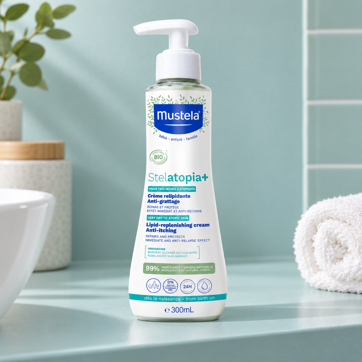 Mustela Bébé Stelatopia Lipid Replenishing Cream 300 ml – atmosférická fotografie – MrRizz